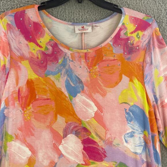 Quaker Factory Womens Floral Colorful Dress Maxi Sz XL Long Rayon Stretch Flowy - Picture 15 of 15